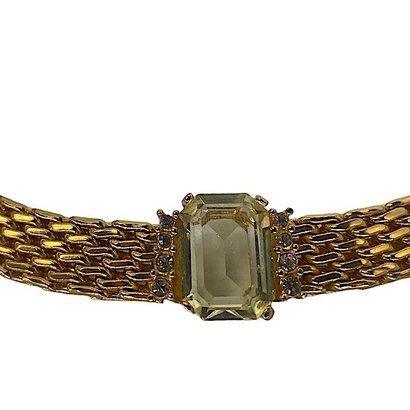 Vintage Christian Dior Metal Mesh Yellow Crystal Collar Necklace - Picture 3 of 10